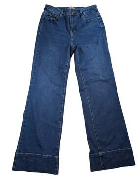 Luvamia Dark Wash Wide Leg Jeans With Thick Cuff Womens Medium High Rise